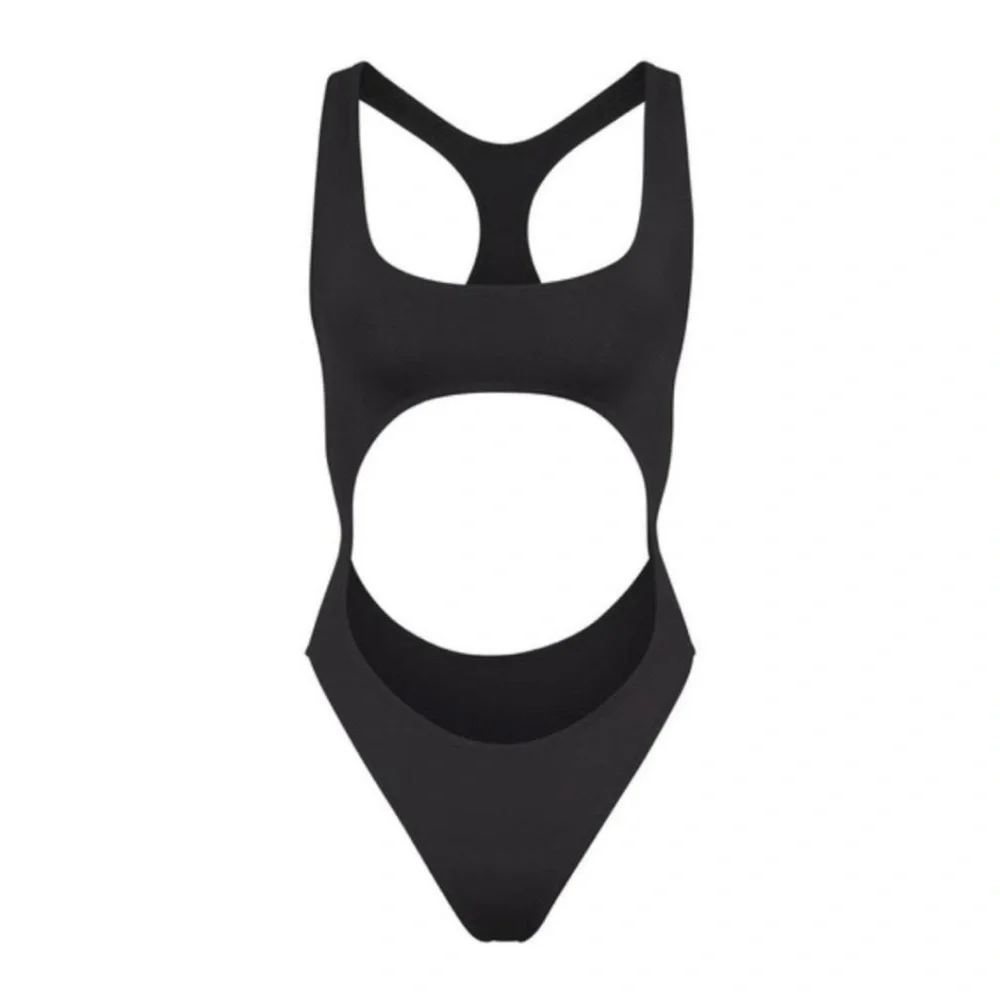 SKIMS Black Cut-Out One-Piece Swimsuit